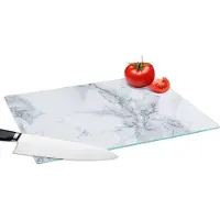 KitchenYeah Glazen Snijplank - 39x28 - Marmer print - Patroon - Gijs - Wit - Marmerlook - Luxe - Snijplanken Glas