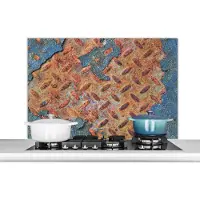 KitchenYeah Spatscherm keuken 100x65 cm - Kookplaat achterwand Roest - Diamantplaat - Beton print - Muurbeschermer - Spatwand fornuis - Hoogwaardig aluminium