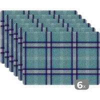 KitchenYeah Placemat - Placemats kunststof - Plaid - Blauw - Patronen - Schotse ruit - 45x30 cm - 6 stuks - Hittebestendig - Anti-Slip - Onderlegger - Afneembaar
