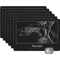 KitchenYeah Placemat - Placemats kunststof - Velsen - Stadskaart - Kaart - Plattegrond - 45x30 cm - 6 stuks - Hittebestendig - Anti-Slip - Onderlegger - Afneembaar