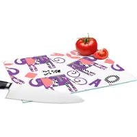 KitchenYeah Glazen Snijplank - 28x20 - Olifanten - Bladeren - Paars - Patroon - Snijplanken Glas