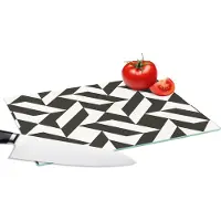 KitchenYeah Glazen Snijplank - 28x20 - Zwart - Wit - Geometrische vormen - Patronen - Snijplanken Glas