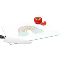 KitchenYeah Glazen Snijplank - 39x28 - Regenboog - Sterren - Stippen - Wolken - Kinderen - Snijplanken Glas