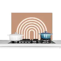 KitchenYeah Spatscherm keuken 90x60 cm - Kookplaat achterwand Abstract - Kunst - Regenboog - Wit - Bruin - Muurbeschermer - Spatwand fornuis - Hoogwaardig aluminium