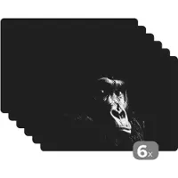 KitchenYeah Placemat - Placemats kunststof - Gorilla - Aap - Zwart - Wit - Portret - 45x30 cm - 6 stuks - Hittebestendig - Anti-Slip - Onderlegger - Afneembaar