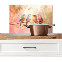 KitchenYeah Spatscherm keuken 60x40 cm - Kookplaat achterwand Vogels - Kleurrijk - Tak - Muurbeschermer - Spatwand fornuis - Hoogwaardig aluminium