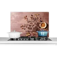 KitchenYeah Spatscherm keuken 80x55 cm - Kookplaat achterwand Chocolade - Kaneel - Noten - Keuken - Muurbeschermer - Spatwand fornuis - Hoogwaardig aluminium
