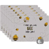 KitchenYeah Placemat - Placemats kunststof - Beterschap - Quotes - Bij - 45x30 cm - 6 stuks - Hittebestendig - Anti-Slip - Onderlegger - Afneembaar