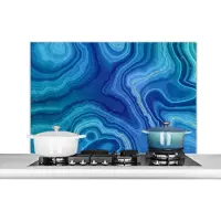 KitchenYeah Spatscherm keuken 100x65 cm - Kookplaat achterwand Marmer - Agaat - Blauw - Stenen - Muurbeschermer - Spatwand fornuis - Hoogwaardig aluminium