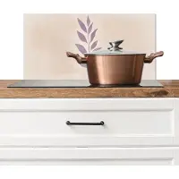 KitchenYeah Spatscherm keuken 70x30 cm - Kookplaat achterwand Tak - Bladeren - Minimalistisch - Beige - Muurbeschermer - Spatwand fornuis - Hoogwaardig aluminium