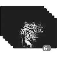 KitchenYeah Placemat - Placemats kunststof - Dieren - Zwart - Wit - Panter - Portret - 45x30 cm - 6 stuks - Hittebestendig - Anti-Slip - Onderlegger - Afneembaar