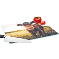 KitchenYeah Glazen Snijplank - 39x28 - Koe - Zonsondergang - Bloemen - Gras - Dieren - Snijplanken Glas