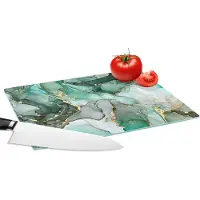 KitchenYeah Glazen Snijplank - 28x20 - Goud - Marmer print - Groen - Luxe - Marmerlook - Grijs - Snijplanken Glas