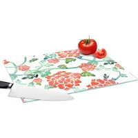 KitchenYeah Glazen Snijplank - 39x28 - Bloemen - Bladeren - Patronen - Waterverf - Snijplanken Glas