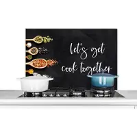 KitchenYeah Spatscherm keuken 90x60 cm - Kookplaat achterwand Let's get cook together - Koken - Quotes - Spreuken - Muurbeschermer - Spatwand fornuis - Hoogwaardig aluminium