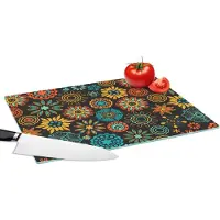 KitchenYeah Glazen Snijplank - 39x28 - Bohemian - Vintage - Bloem - Flora - Snijplanken Glas