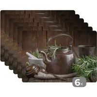 KitchenYeah Placemat - Placemats kunststof - Thee - Theepot - Kruiden - 45x30 cm - 6 stuks - Hittebestendig - Anti-Slip - Onderlegger - Afneembaar