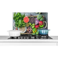 KitchenYeah Spatscherm keuken 60x40 cm - Kookplaat achterwand Kist - Fruit - Gezond - Muurbeschermer - Spatwand fornuis - Hoogwaardig aluminium