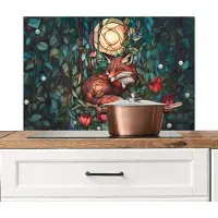 KitchenYeah Spatscherm keuken 90x60 cm - Kookplaat achterwand Vos - Mozaïek - Bos - Maan - Muurbeschermer - Spatwand fornuis - Hoogwaardig aluminium