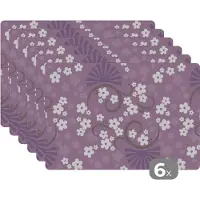 KitchenYeah Placemat - Placemats kunststof - Bloemen - Patronen - Sakura - 45x30 cm - 6 stuks - Hittebestendig - Anti-Slip - Onderlegger - Afneembaar