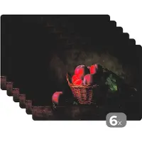 KitchenYeah Placemat - Placemats kunststof - Mand - Pruim - Roze - Rustiek - Fruit - Stilleven - 45x30 cm - 6 stuks - Hittebestendig - Anti-Slip - Onderlegger - Afneembaar