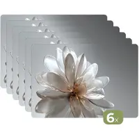 KitchenYeah Placemats - 6 stuks - 45x30 cm - Placemat kunststof - Bloem - Wit - Neutraal - Borden onderleggers - Decoratie voor op tafel - Keuken tafeldecoratie accessoires - Vinyl onderlegger - Tafelversiering