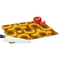 KitchenYeah Glazen Snijplank - 39x28 - Patronen - Retro - Bruin - Geel - Snijplanken Glas