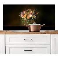 KitchenYeah Spatscherm keuken 120x60 cm - Kookplaat achterwand Glazen - Bloemen - Boeket - Kleuren - Muurbeschermer - Spatwand fornuis - Hoogwaardig aluminium