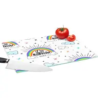 KitchenYeah Glazen Snijplank - 39x28 - Regenboog - Wolken - Patroon - Snijplanken Glas