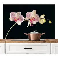 KitchenYeah Spatscherm keuken 120x80 cm - Kookplaat achterwand Orchidee - Roze - Bloemen - Muurbeschermer - Spatwand fornuis - Hoogwaardig aluminium