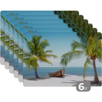 KitchenYeah Placemats - Palmboom - Strand - Zee - Boot - 45x30 cm - Placemat - Onderlegger - 6 stuks