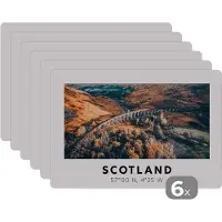 KitchenYeah Placemat - Placemats kunststof - Schotland - Uitzicht - Rivier - 45x30 cm - 6 stuks - Hittebestendig - Anti-Slip - Onderlegger - Afneembaar
