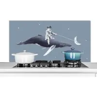 KitchenYeah Spatscherm keuken - Kind - Maan - Walvis - Sterrenhemel - Retro - Spatwand - Keuken - 120x60 cm - Achterwand keuken
