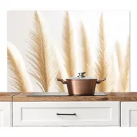 KitchenYeah Spatscherm keuken 120x80 cm - Kookplaat achterwand Pampas gras - Pluimen - Beige - Natuur - Muurbeschermer - Spatwand fornuis - Hoogwaardig aluminium