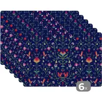 KitchenYeah Placemat - Placemats kunststof - Bloemen - Eekhoorn - Patronen - 45x30 cm - 6 stuks - Hittebestendig - Anti-Slip - Onderlegger - Afneembaar
