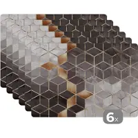 KitchenYeah Placemat - Luxe - Kubus - Vorm - Patronen - Goud - Abstract - Tafel - Onderleggers - 45x30 cm - 6 stuks