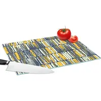 KitchenYeah Glazen Snijplank - 39x28 - Sixties - Patronen - Geel - Rock - Snijplanken Glas