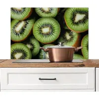 KitchenYeah Spatscherm keuken 90x60 cm - Kookplaat achterwand Kiwi - Fruit - Groen - Muurbeschermer - Spatwand fornuis - Hoogwaardig aluminium