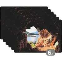KitchenYeah Placemat - Placemats kunststof - Water - Grot - Natuur - Landschap - 45x30 cm - 6 stuks - Hittebestendig - Anti-Slip - Onderlegger - Afneembaar