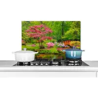 KitchenYeah Spatscherm - Japans - Brug - Botanisch - Bloemen - Natuur - Spatwand - 60x40 cm - Achterwand keuken - Spatscherm keuken