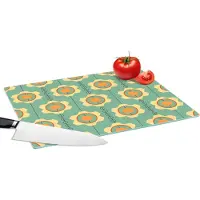KitchenYeah Glazen Snijplank - 39x28 - Zonnebloem - Patronen - Tandwielen - Retro - Snijplanken Glas