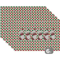 KitchenYeah Placemat - Placemats kunststof - Kerstmis - Patroon - Vintage - 45x30 cm - 6 stuks - Hittebestendig - Anti-Slip - Onderlegger - Afneembaar
