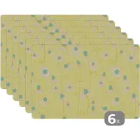KitchenYeah Placemat kinderen - Placemat - Placemats kunststof - Meiden - Kamille - Bloemen - Patronen - Girl - Kindje - Kinderen - 45x30 cm - 6 stuks - Hittebestendig - Anti-Slip - Onderlegger - Afneembaar