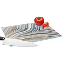 KitchenYeah Glazen Snijplank - 28x20 - Marmerlook - Steen - Lijnen - Luxe - Marmer - Snijplanken Glas