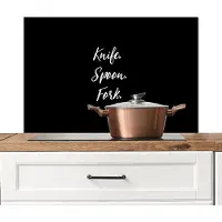 KitchenYeah Spatscherm keuken 80x55 cm - Kookplaat achterwand Knife. Spoon. Fork. - Spreuken - Quotes - Bestek - Muurbeschermer - Spatwand fornuis - Hoogwaardig aluminium