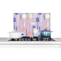 KitchenYeah Spatscherm keuken 60x40 cm - Kookplaat achterwand Patronen - Keukengerei - Spatel - Garde - Muurbeschermer - Spatwand fornuis - Hoogwaardig aluminium