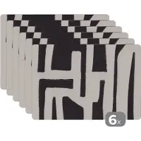 KitchenYeah Placemat - Placemats kunststof - Vormen - Abstract - Pastel - Zwart - 45x30 cm - 6 stuks - Hittebestendig - Anti-Slip - Onderlegger - Afneembaar