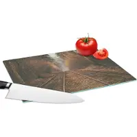 KitchenYeah Glazen Snijplank - 28x20 - Treinspoor - Pad - Bos - Boom - Snijplanken Glas
