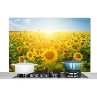 KitchenYeah Spatscherm keuken 120x80 cm - Kookplaat achterwand Zonnebloem - Zon - Wolken - Muurbeschermer - Spatwand fornuis - Hoogwaardig aluminium