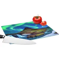 KitchenYeah Glazen Snijplank - 28x20 - Noorderlicht - Sterrenhemel - IJsland - Berg - Groen - Waterval - Meer - Snijplanken Glas